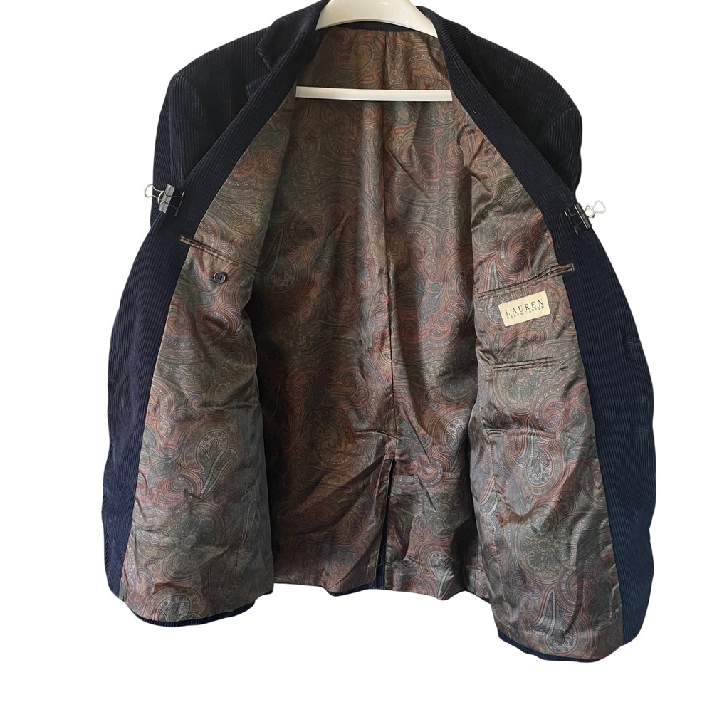 Lauren Ralph Lauren Mens Navy Blue Corduroy Blazer Sport Coat 42R Paisley Lining - Picture 3 of 8